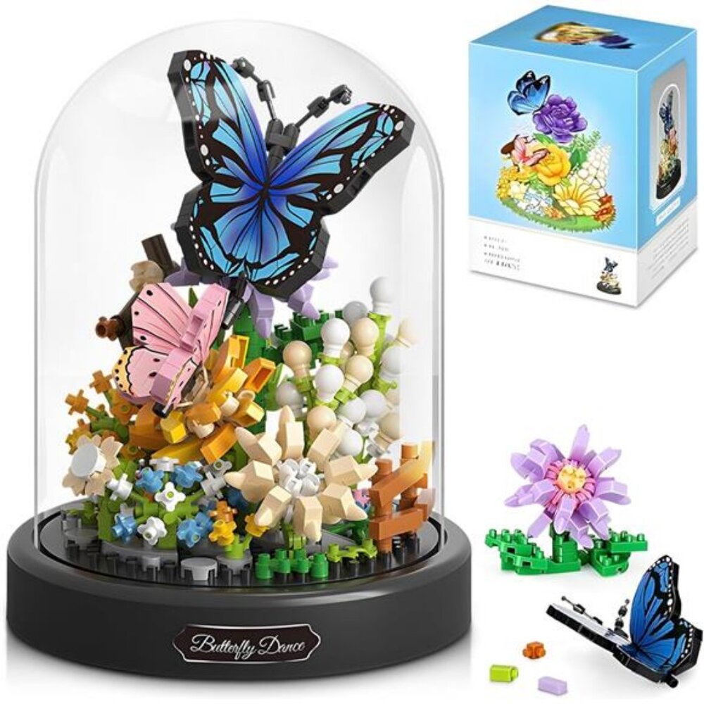 Flower Bouquet Butterfly Building Set, Bonsai Tree Flowers Building Blocks